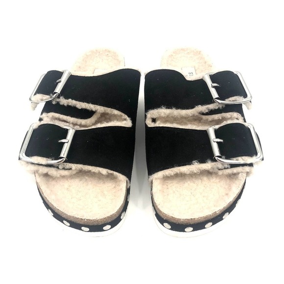 STEVEN STEVE MADDEN Stessi Black Sherpa Lined Slip-on Sandal Size 7 - Picture 3 of 10